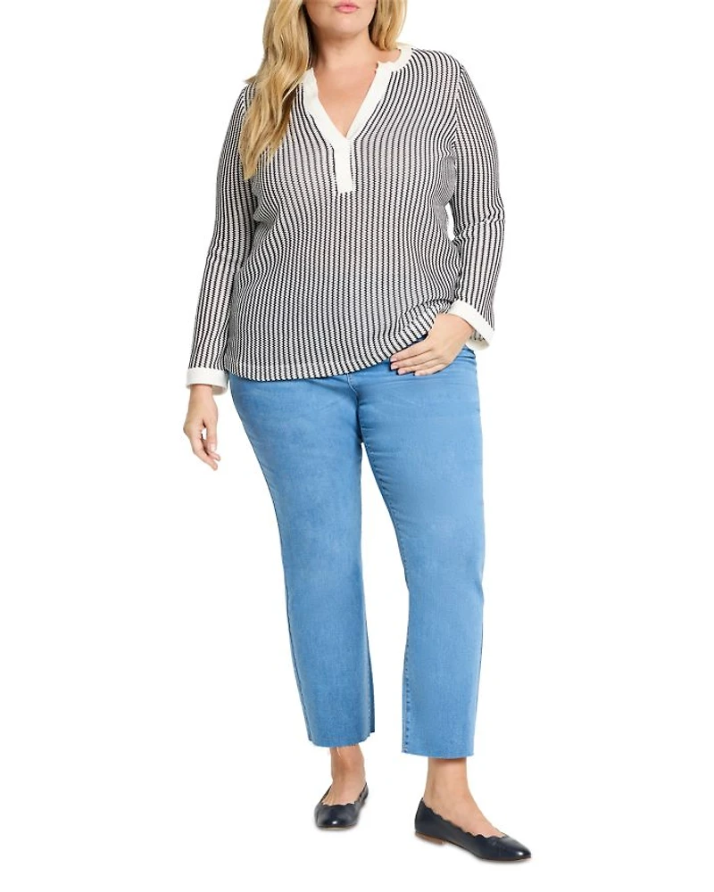 Plus Zig Zag Split V Neck Top