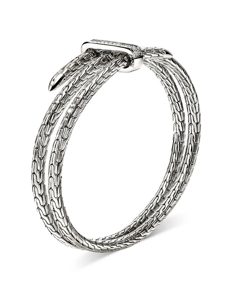 Sterling Silver Spear Diamond Pavé Double Flex Cuff Bracelet
