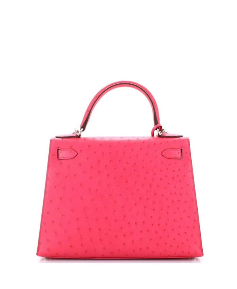 Pre-Owned HERMES Pre-Owned Hermes Kelly 28 Handbag Pink Ostrich with Palladium Hardware