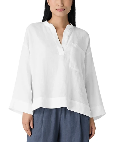 Eileen Fisher Linen Mandarin Collar Popover Top