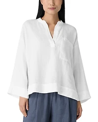 Eileen Fisher Linen Mandarin Collar Popover Top