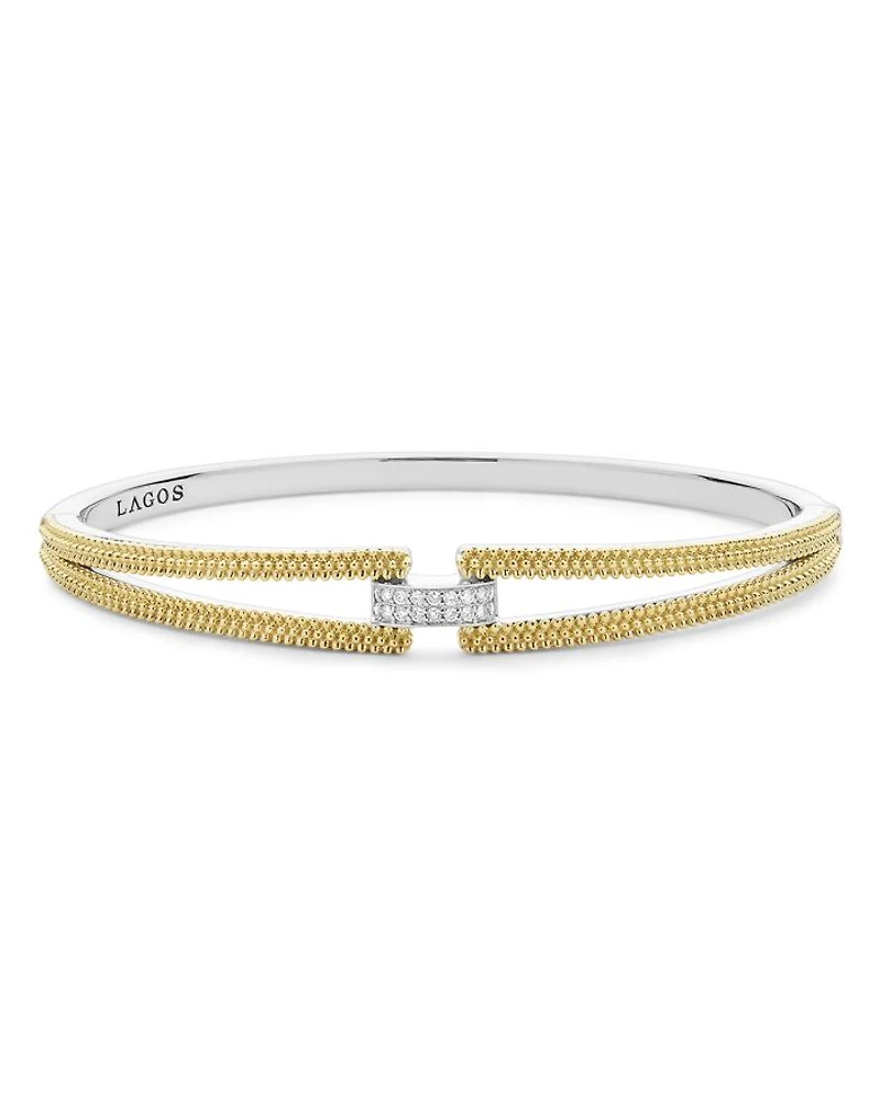 18K Yellow Gold & Sterling Silver Caviar Lux Clip Diamond Pavé Bangle Bracelet