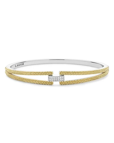 18K Yellow Gold & Sterling Silver Caviar Lux Clip Diamond Pavé Bangle Bracelet