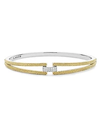 Lagos 18K Yellow Gold & Sterling Silver Caviar Lux Clip Diamond Pave Bangle Bracelet