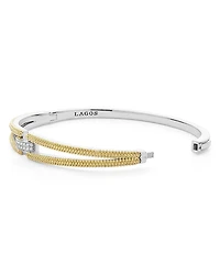 18K Yellow Gold & Sterling Silver Caviar Lux Clip Diamond Pavé Bangle Bracelet