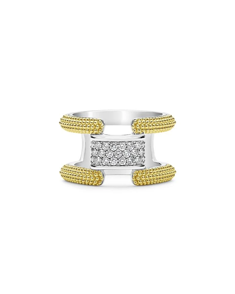 LAGOS 18K Yellow Gold & Sterling Silver Caviar Lux Clip Diamond Pavé Bangle Bracelet - Exclusive