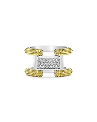 LAGOS 18K Yellow Gold & Sterling Silver Caviar Lux Clip Diamond Pavé Bangle Bracelet - Exclusive