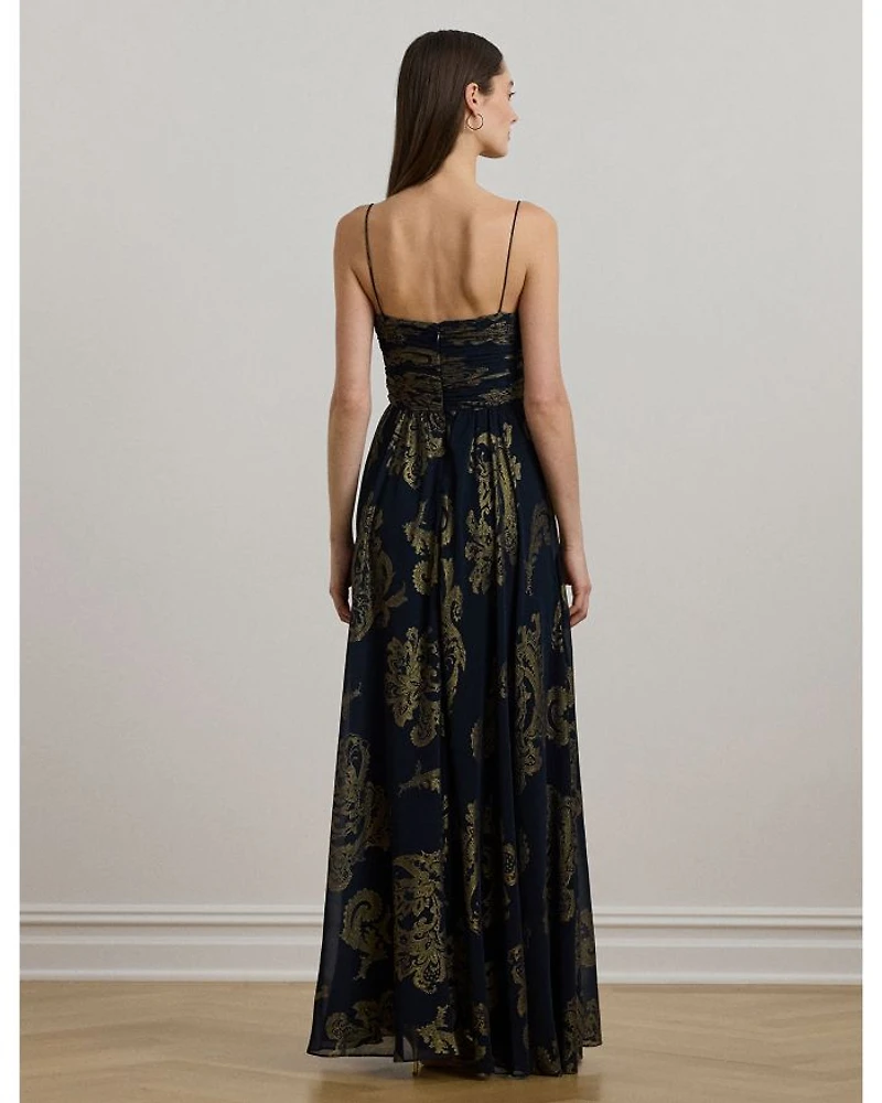 Paisley Foiled Chiffon Sleeveless Gown
