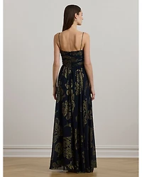 Paisley Foiled Chiffon Sleeveless Gown