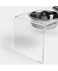 Tall Clear Triple Dog Bowl Feeder with 2 Quart Silver Bowls