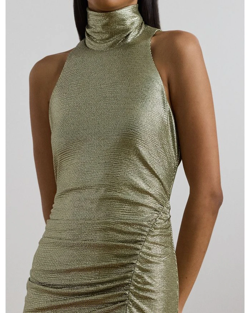 Metallic Sleeveless Turtleneck Gown