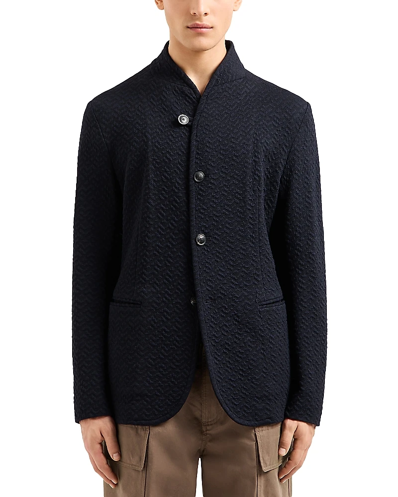 Emporio Armani Regular Fit Chevron Jacquard Button Front Blazer