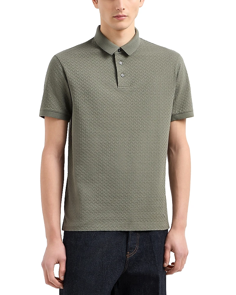Emporio Armani Textured Jacquard Basketweave Polo Shirt