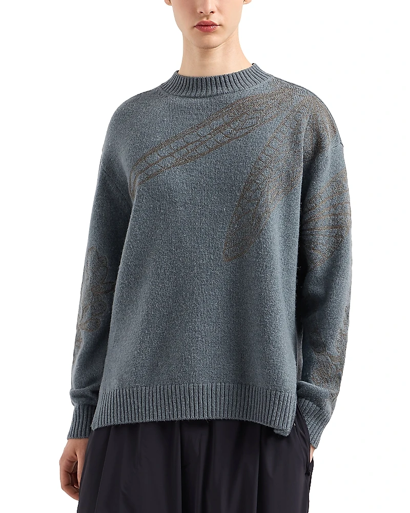 Emporio Armani Plain Knit Embroidered Dragonfly Pullover Crewneck Sweater