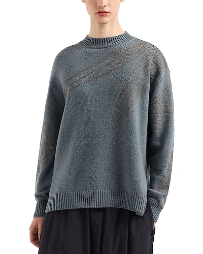 Emporio Armani Plain Knit Embroidered Dragonfly Pullover Crewneck Sweater