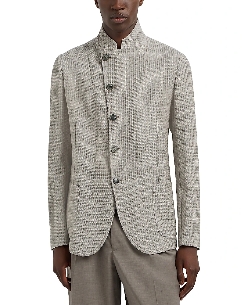 Emporio Armani Regular Fit Asymmetric Textured Wool Blazer
