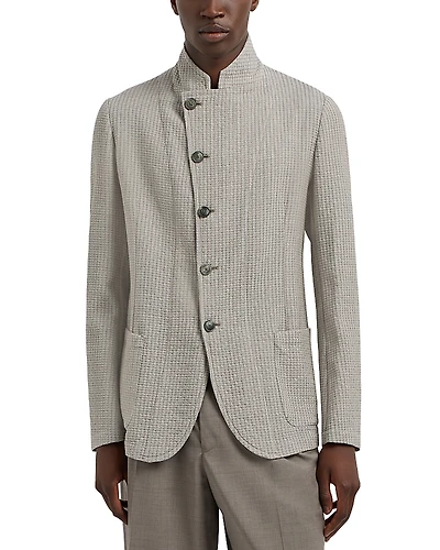 Emporio Armani Regular Fit Asymmetric Textured Wool Blazer