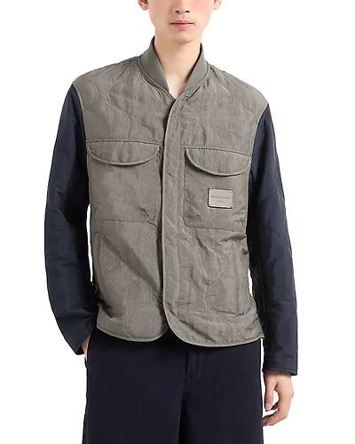 Emporio Armani Regular Fit Color Block Quilted Bomber Jacket