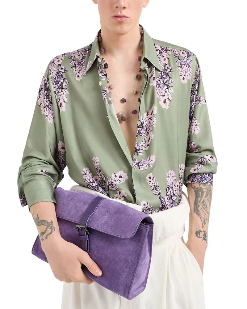 Floral Print Silk Regular Fit Button Down Shirt