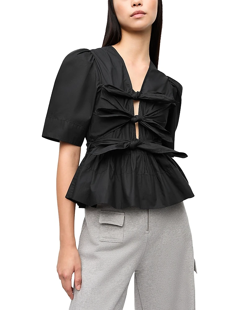 Ganni Tie Front Peplum Top