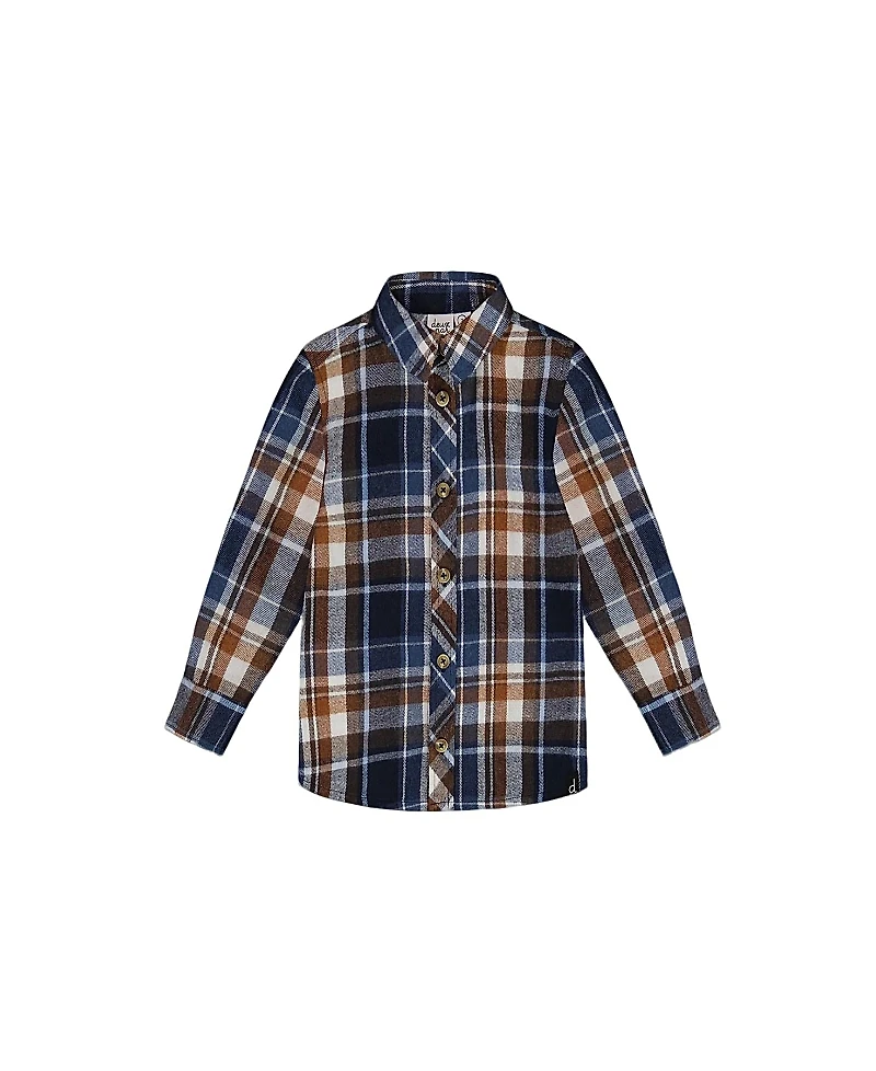 Deux par Deux Long Sleeve Button Down Shirt Plaid Blue and Hazel - Little Kid