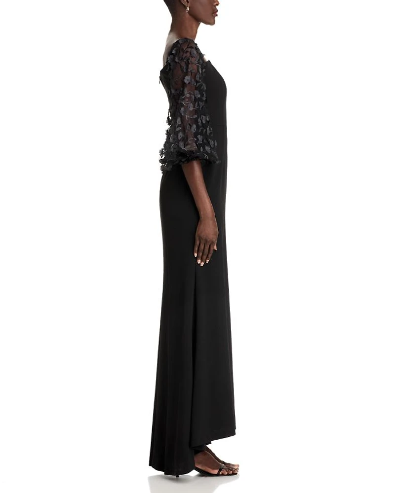 Floral-Embellished Off-the-Shoulder Gown