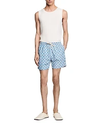 Men's Square Print Drawstring 5" Swim Shorts