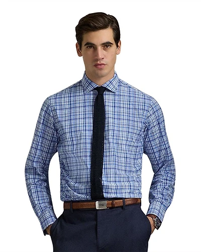 Cotton Classic Fit Long Sleeve Checked Poplin Shirt