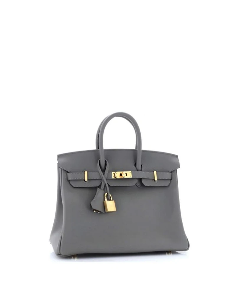 Pre-Owned Hermes Birkin 25 Handbag Grey Swift with Gold Hardware