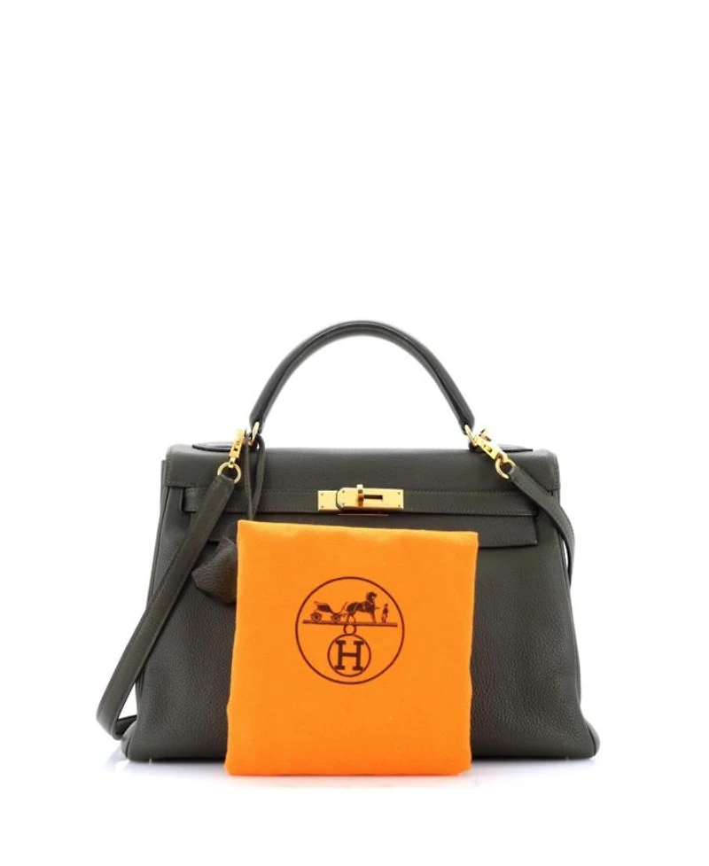 Kelly 32 Handbag Green Togo with Gold Hardware