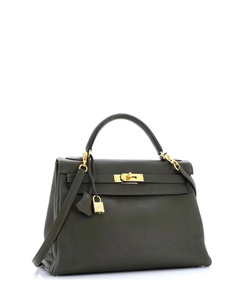 Kelly 32 Handbag Green Togo with Gold Hardware