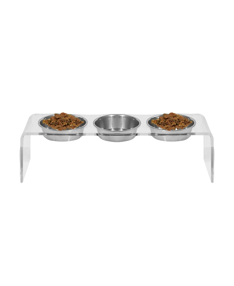 Hiddin Medium Triple Bowl Pet Feeder, 1 Quart Bowls