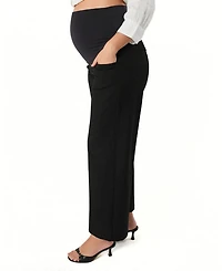 Women's Wide Leg Maternity Work Pant Italian Stretch Suiting Fabric (Regular & Petite)