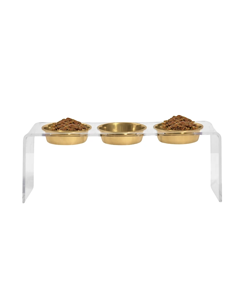 Hiddin Tall Clear Triple Dog Bowl Feeder with 2 Quart Gold Bowls