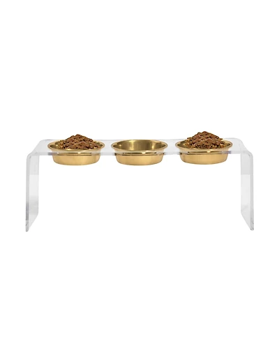 Hiddin Tall Clear Triple Dog Bowl Feeder with 2 Quart Gold Bowls