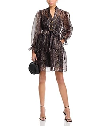 Organza Leopard V Neck Tiered Dress