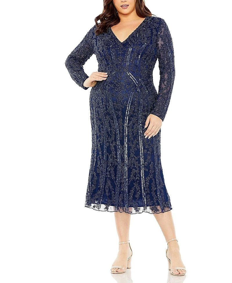 Mac Duggal Plus Long Sleeve Embellished Gown