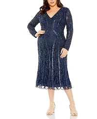 Mac Duggal Plus Long Sleeve Embellished Gown