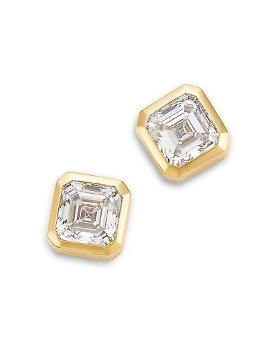 Bloomingdale's Fine Collection Certified Lab Grown Diamond Ascher Cut Stud Earrings 14K Yellow Gold, 2.0 tcw