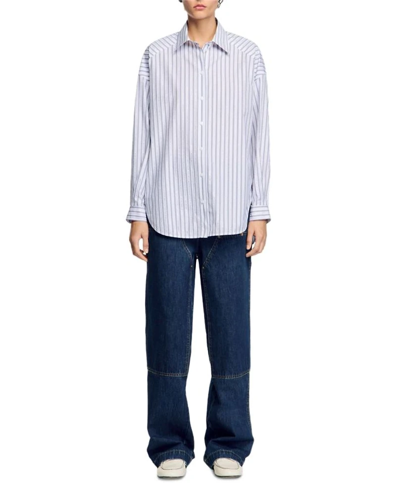 Striped Rhinestone Trim Shirt