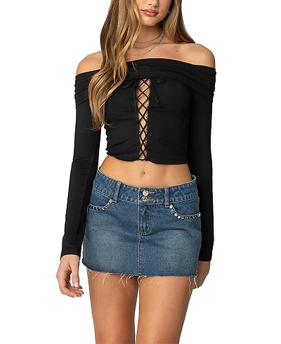 Edikted Lace Up Fold Over Top