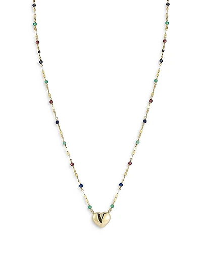 Moon & Meadow 14K Yellow Gold Puffed Heart Beaded Necklace, 16