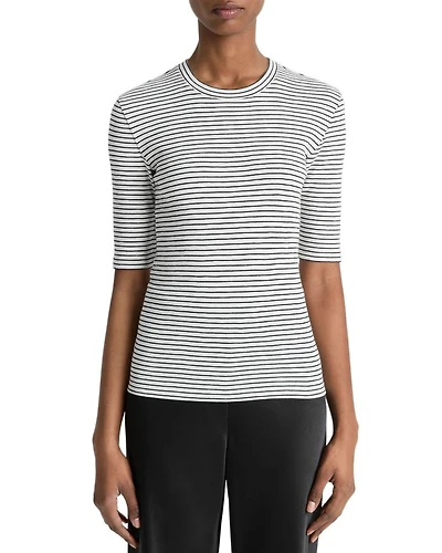 Striped Elbow Sleeve Crewneck Tee