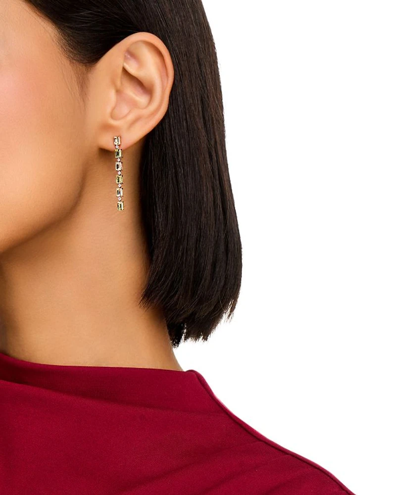 Peridot, Lemon Quartz & Diamond Linear Drop Earrings in 14K Yellow Gold