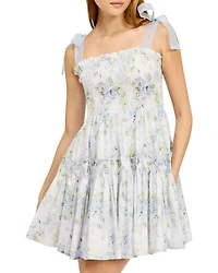 Smocked Contrast Organza Tie Mini Dress