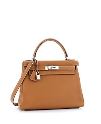 Kelly 28 Handbag Brown Clemence with Palladium Hardware