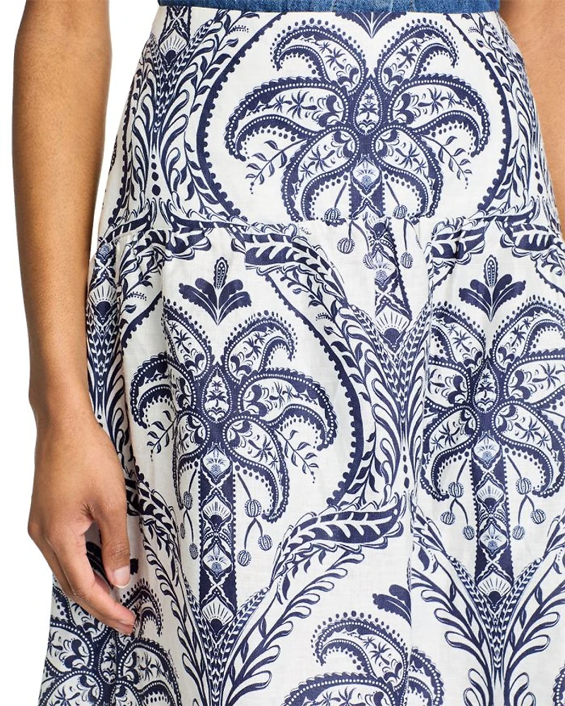 Tropical Cameo Linen Midi Skirt