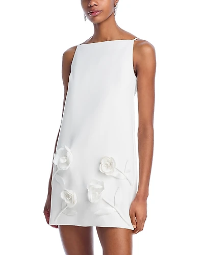 Self-Portrait White Crepe Flower Mini Dress - Exclusive
