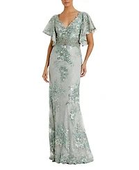Mac Duggal Bell Sleeve Floral Embellished Gown