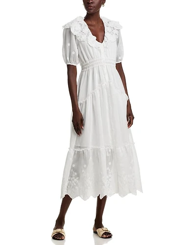 Embroidered Ruffle Short Sleeve Maxi Dress - Exclusive